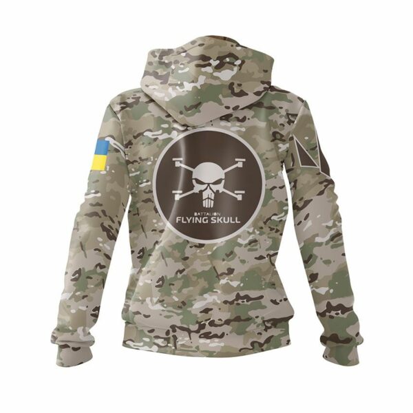 Худі жіноче з принтом «Батальйон «Flying Skull»  Незламний знак. Unbreakable Symbol»