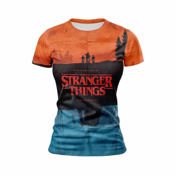 Футболка женская спортивная с принтом «Очень странные дела. Ночной поход. Stranger Things. Night Walk»