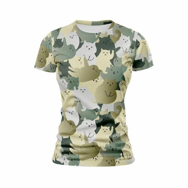 Футболка жіноча спортивна з принтом «Котячий камуфляж. Cat camouflage»
