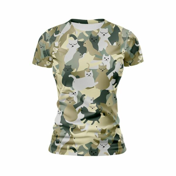 Футболка жіноча спортивна з принтом «Кумедні котики. Камуфляж. Funny cats. Camouflage»