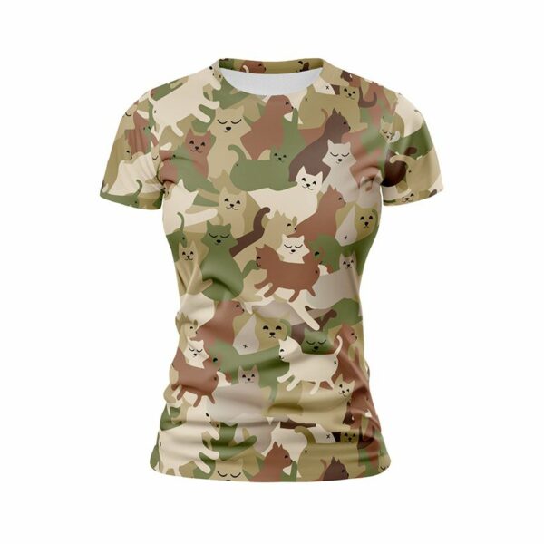 Футболка жіноча спортивна з принтом «Кумедні котики. Камуфляж. Funny cats. Camouflage»