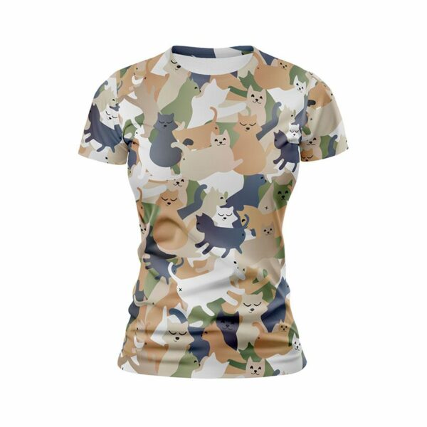 Футболка жіноча спортивна з принтом «Кумедні котики. Камуфляж. Funny cats. Camouflage»