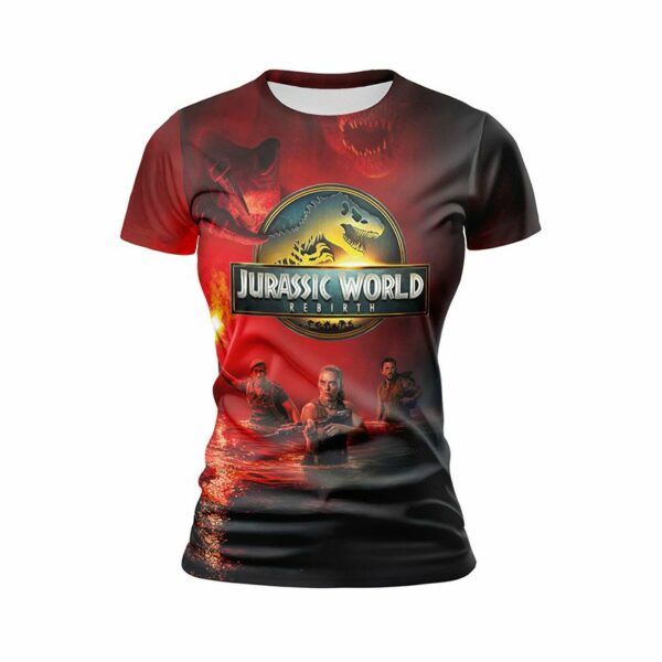 Футболка женская спортивная с принтом «Парк Юрского периода. Охота во Тьме. Jurassic World. Hunt in the Dark»