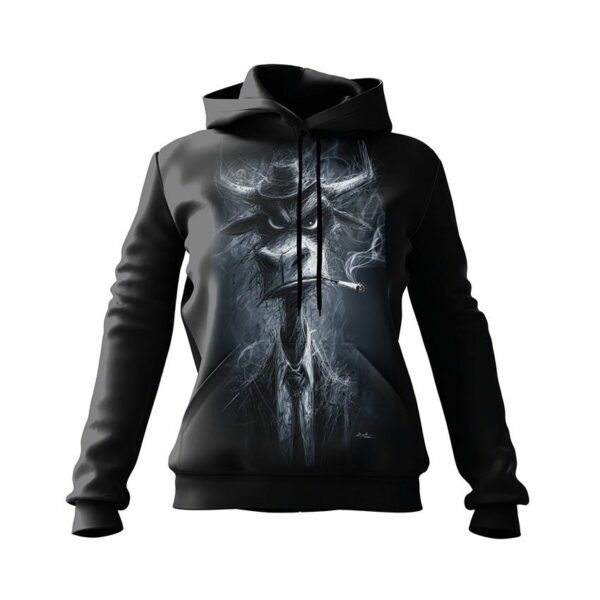 Худі жіноче з принтом «Димний бик. Мафія тварин. Smoky bull. Like a boss. Animal Mafia»