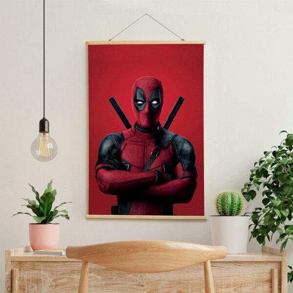 Постер на стіну з тканини «Дедпул на червоному фоні. Deadpool on a red background»
