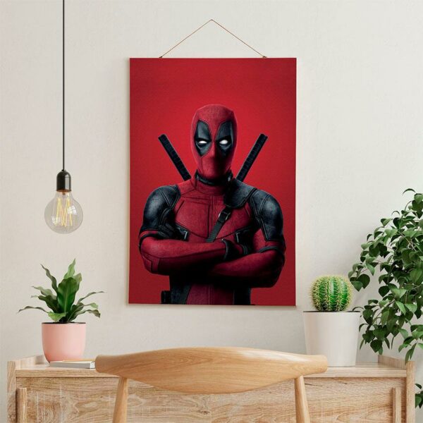 Постер на стіну з тканини «Дедпул на червоному фоні. Deadpool on a red background»