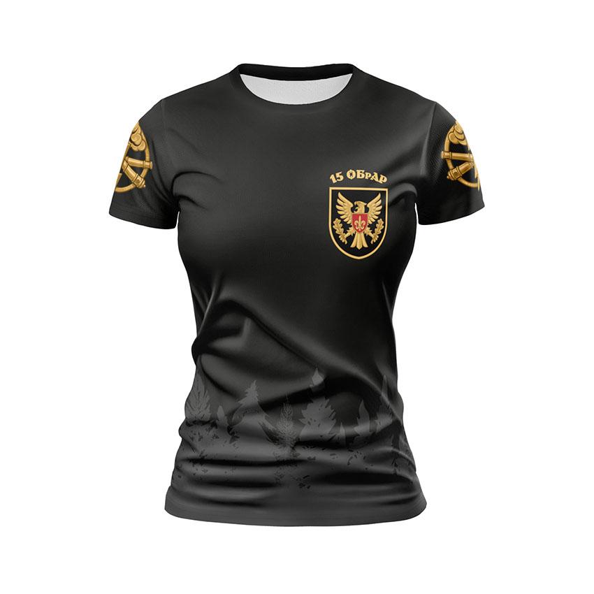 Футболка жіноча спортивна з принтом «15-та окрема бригада артилерійської розвідки. Сила розвідки. Power of Recon»