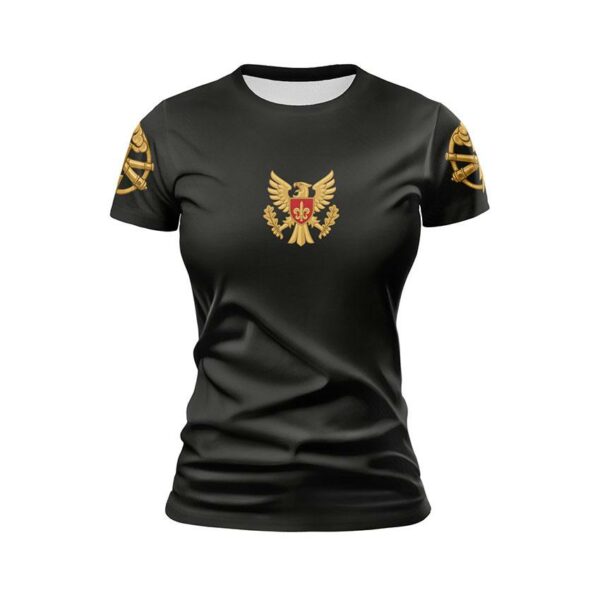 Футболка жіноча спортивна з принтом «15-та окрема бригада артилерійської розвідки. Чорний ліс. Black Forest»