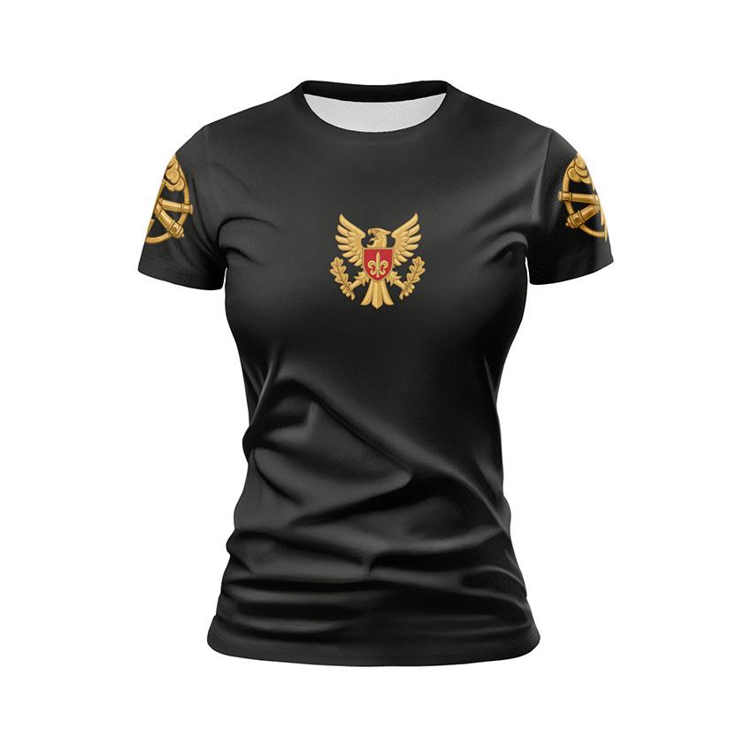 Футболка жіноча спортивна з принтом «15-та окрема бригада артилерійської розвідки. Чорний ліс. Black Forest»