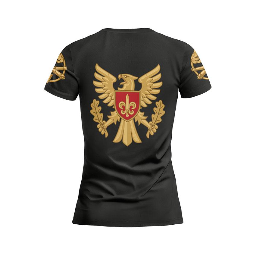Футболка жіноча спортивна з принтом «15-та окрема бригада артилерійської розвідки. Чорний ліс. Black Forest»