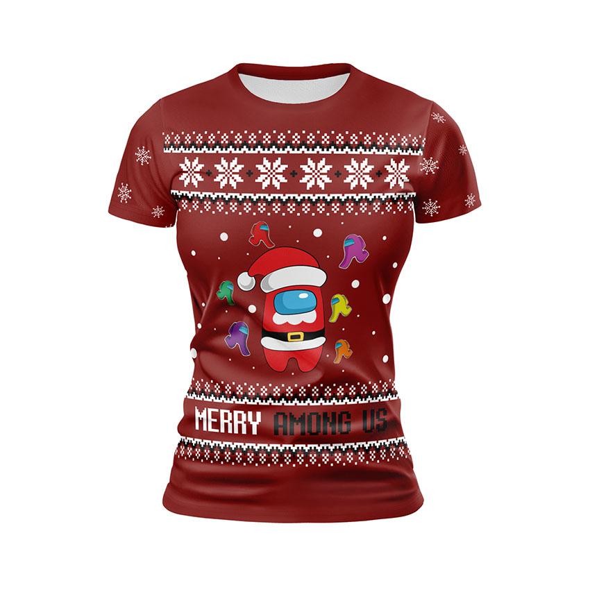 Футболка женская спортивная с принтом «Амонг Ас. Космическое Рождество. Among Us. Space Christmas»