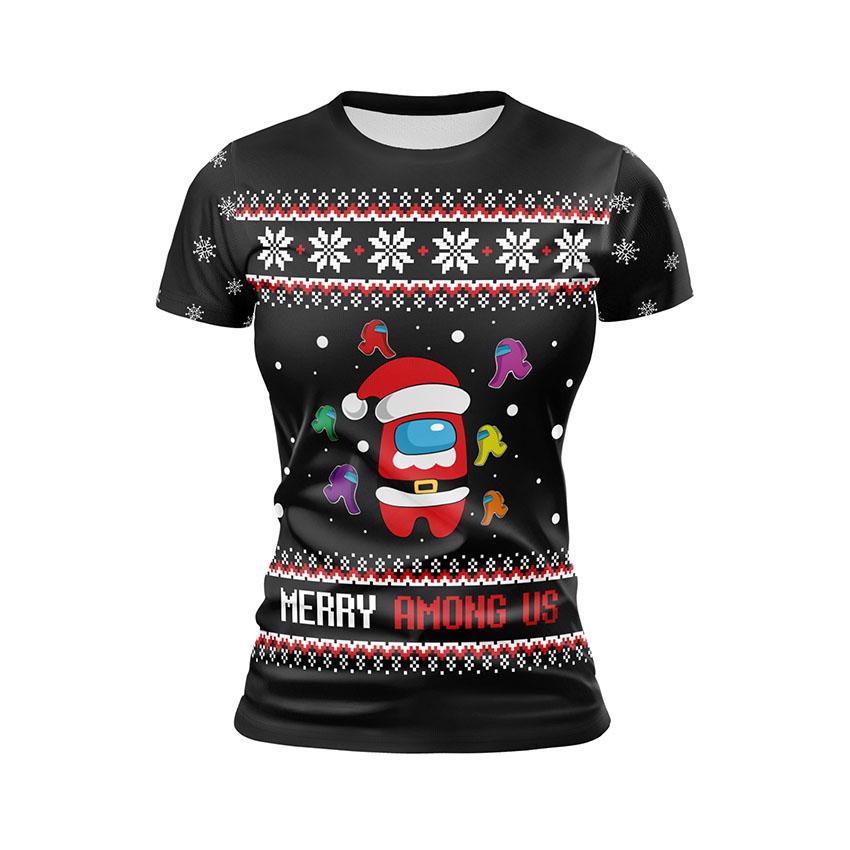Футболка женская спортивная с принтом «Амонг Ас. Космическое Рождество. Among Us. Space Christmas»