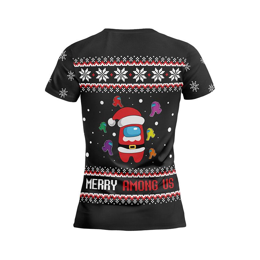 Футболка женская спортивная с принтом «Амонг Ас. Космическое Рождество. Among Us. Space Christmas»
