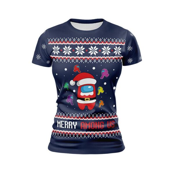 Футболка женская спортивная с принтом «Амонг Ас. Космическое Рождество. Among Us. Space Christmas»