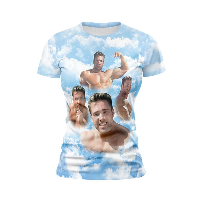 Футболка жіноча спортивна з принтом «Біллі Геррінґтон. Хмари сили. Billy Herrington. Clouds of Strength»