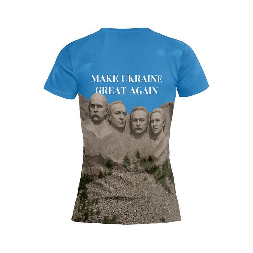 Футболка жіноча спортивна з принтом «Герої Нації. Рашмор. Heroes of the Nation. Rushmore. Make Ukraine Great Again»