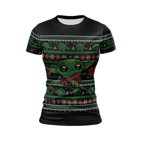 Футболка жіноча спортивна з принтом «Малюк Йода. Святковий патерн. Baby Yoda. Festive pattern»