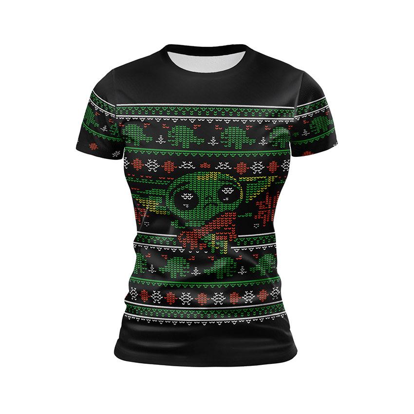 Футболка жіноча спортивна з принтом «Малюк Йода. Святковий патерн. Baby Yoda. Festive pattern»