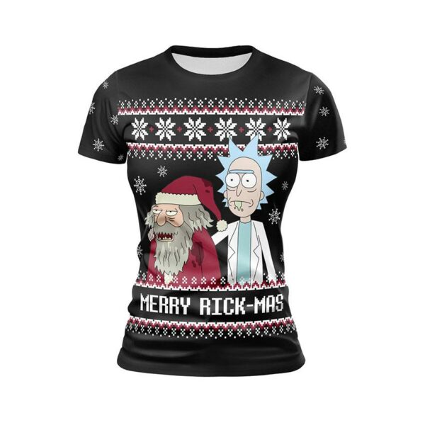 Футболка женская спортивная с принтом «Рик и Санта. Забавное Рождество. Rick and Santa. Funny Christmas»