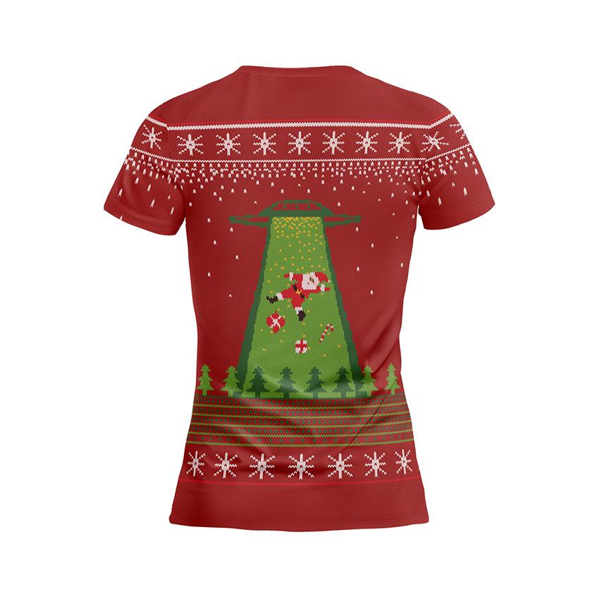 Футболка женская спортивная с принтом «Рождественское приключение. Санта и пришельцы. Christmas Adventure. Santa and Aliens»