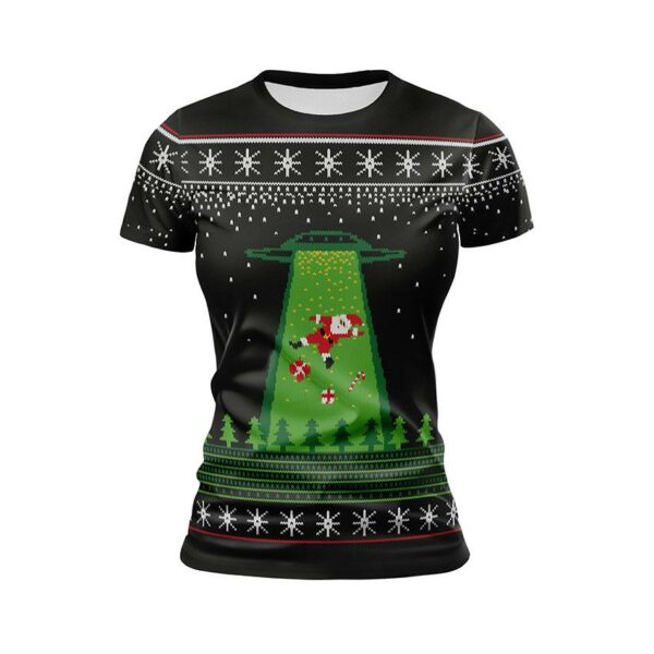 Футболка женская спортивная с принтом «Рождественское приключение. Санта и пришельцы. Christmas Adventure. Santa and Aliens»