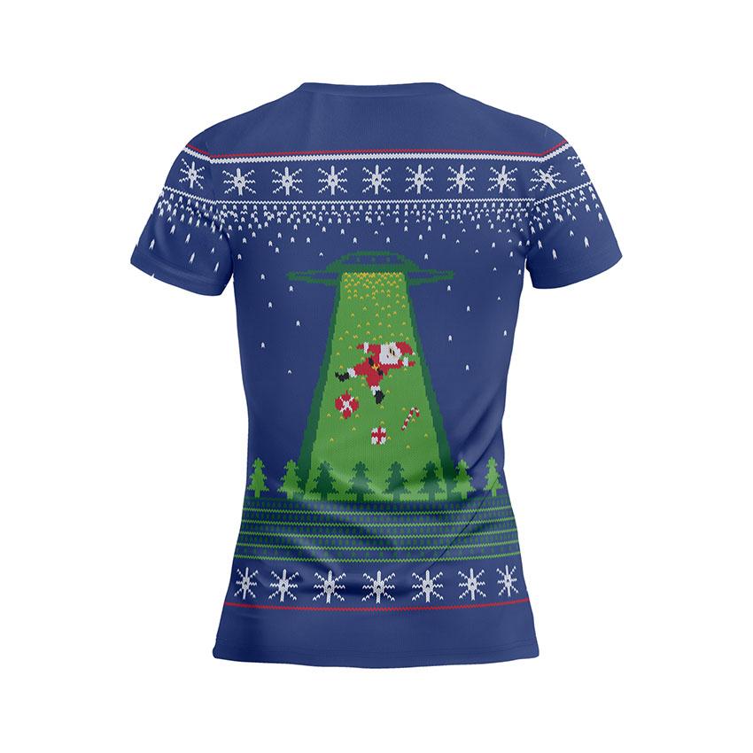 Футболка женская спортивная с принтом «Рождественское приключение. Санта и пришельцы. Christmas Adventure. Santa and Aliens»