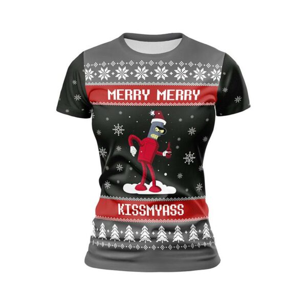 Футболка женская спортивная с принтом «Рождественский Бендер. Футурама. Christmas Bender. Futurama»