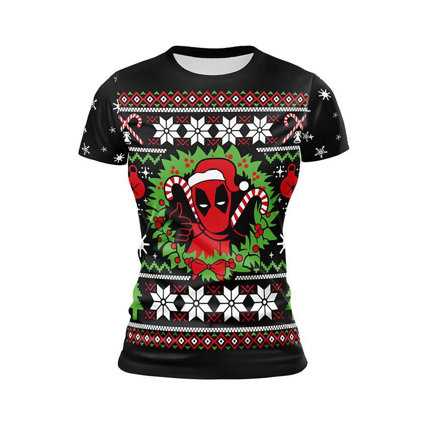 Футболка женская спортивная с принтом «Рождественский Дэдпул. Christmas Deadpool»