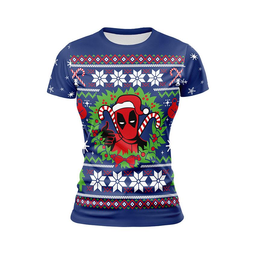 Футболка женская спортивная с принтом «Рождественский Дэдпул. Christmas Deadpool»