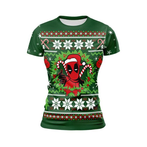 Футболка женская спортивная с принтом «Рождественский Дэдпул. Christmas Deadpool»