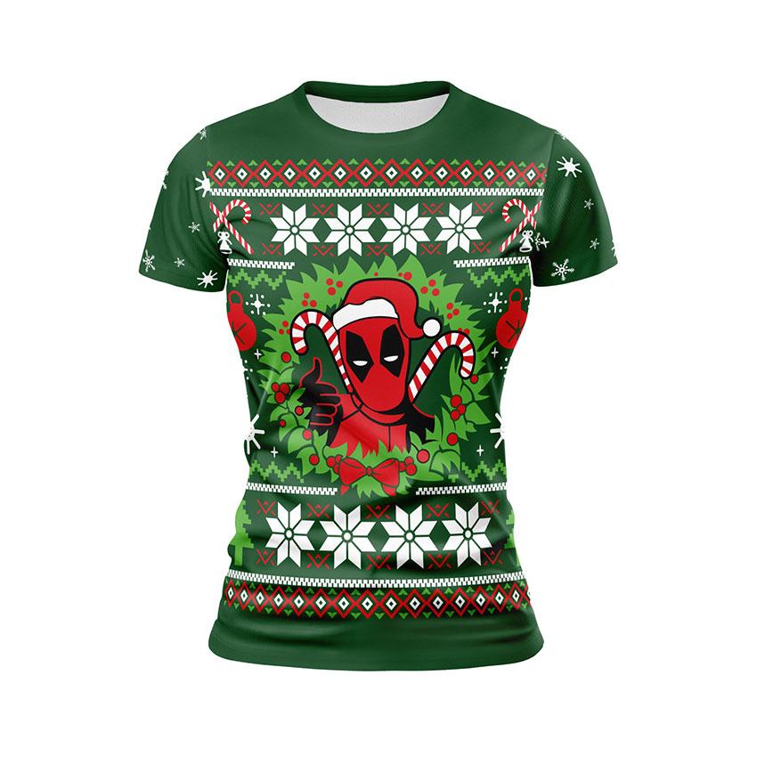 Футболка женская спортивная с принтом «Рождественский Дэдпул. Christmas Deadpool»
