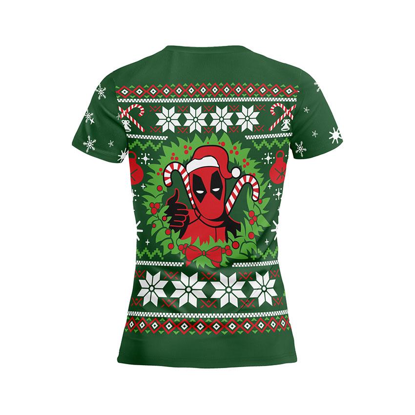 Футболка женская спортивная с принтом «Рождественский Дэдпул. Christmas Deadpool»