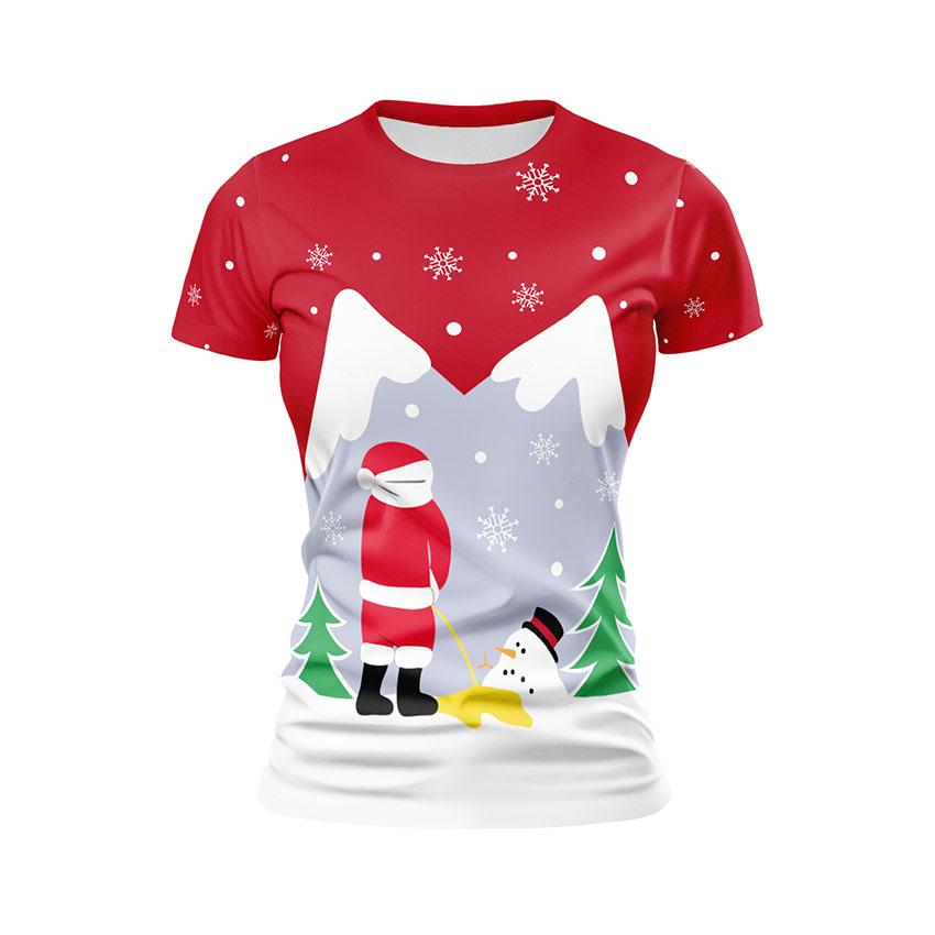 Футболка женская спортивная с принтом «Санта и снеговик. Рождественский юмор. Santa and snowman. Christmas humor»