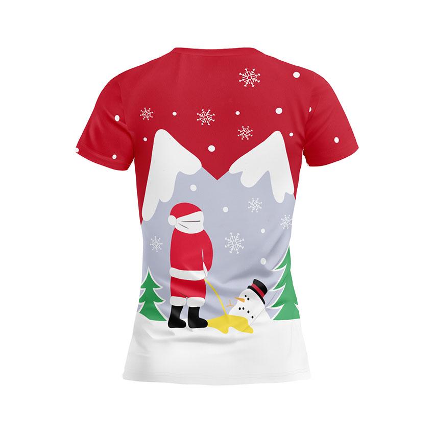 Футболка женская спортивная с принтом «Санта и снеговик. Рождественский юмор. Santa and snowman. Christmas humor»