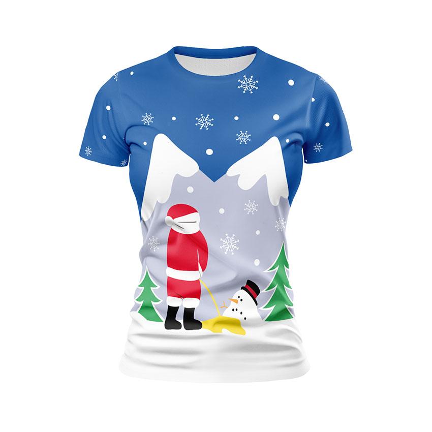 Футболка женская спортивная с принтом «Санта и снеговик. Рождественский юмор. Santa and snowman. Christmas humor»