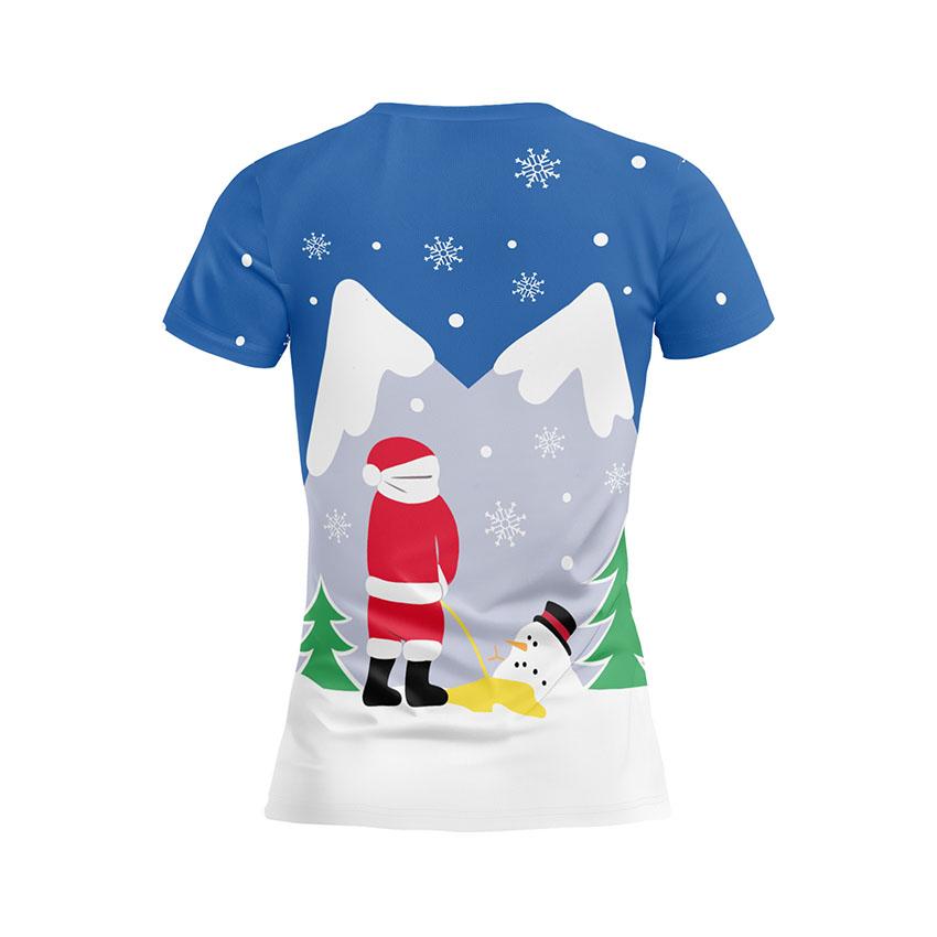 Футболка женская спортивная с принтом «Санта и снеговик. Рождественский юмор. Santa and snowman. Christmas humor»