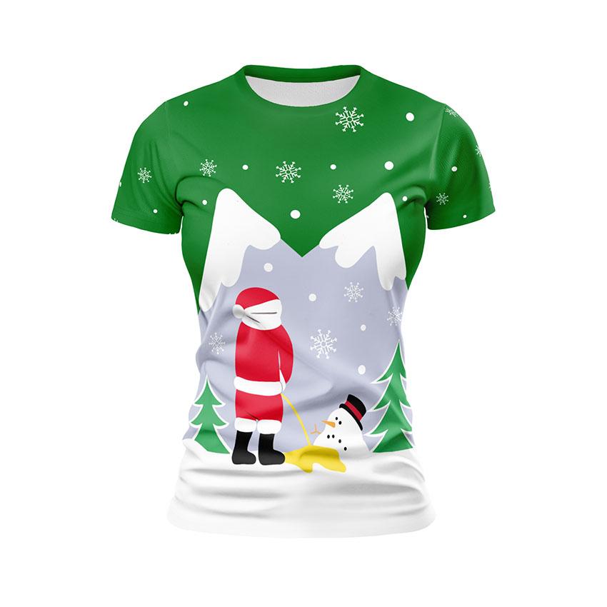 Футболка женская спортивная с принтом «Санта и снеговик. Рождественский юмор. Santa and snowman. Christmas humor»
