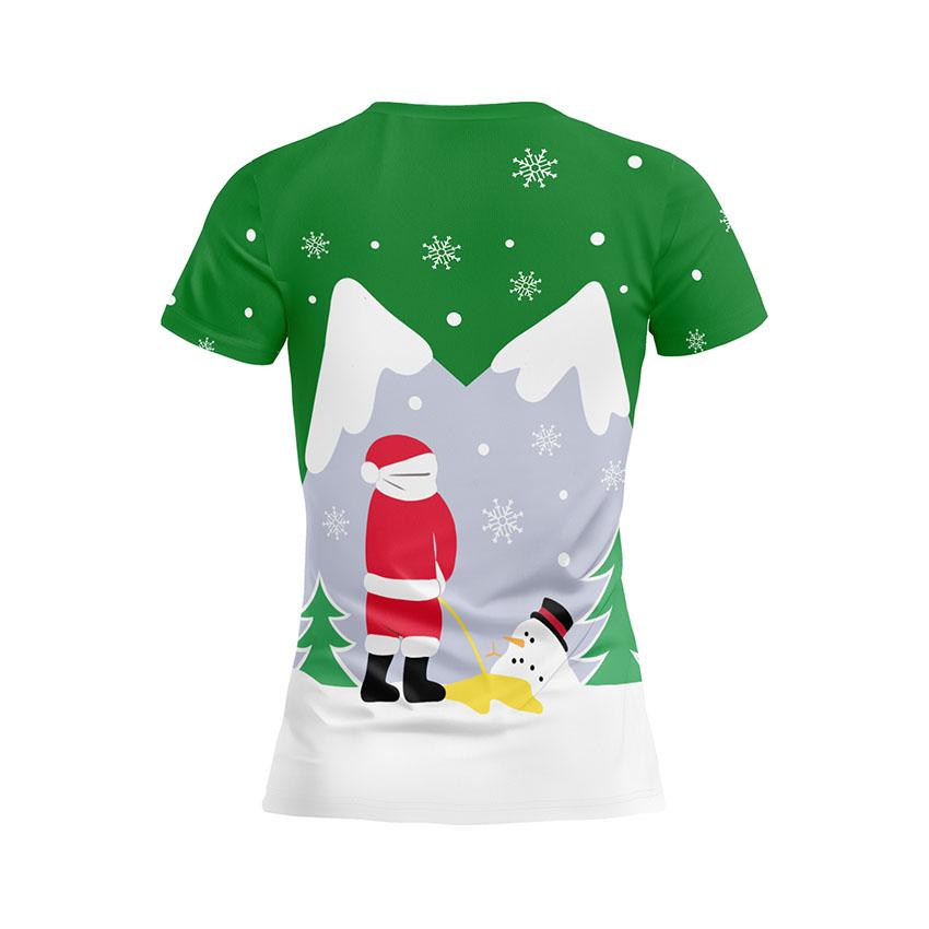 Футболка женская спортивная с принтом «Санта и снеговик. Рождественский юмор. Santa and snowman. Christmas humor»