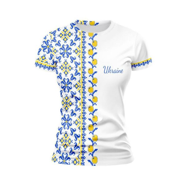 Футболка женская спортивная с принтом «Украинская культура. Вышиванка. Белая. Ukrainian culture. Embroidery. White»
