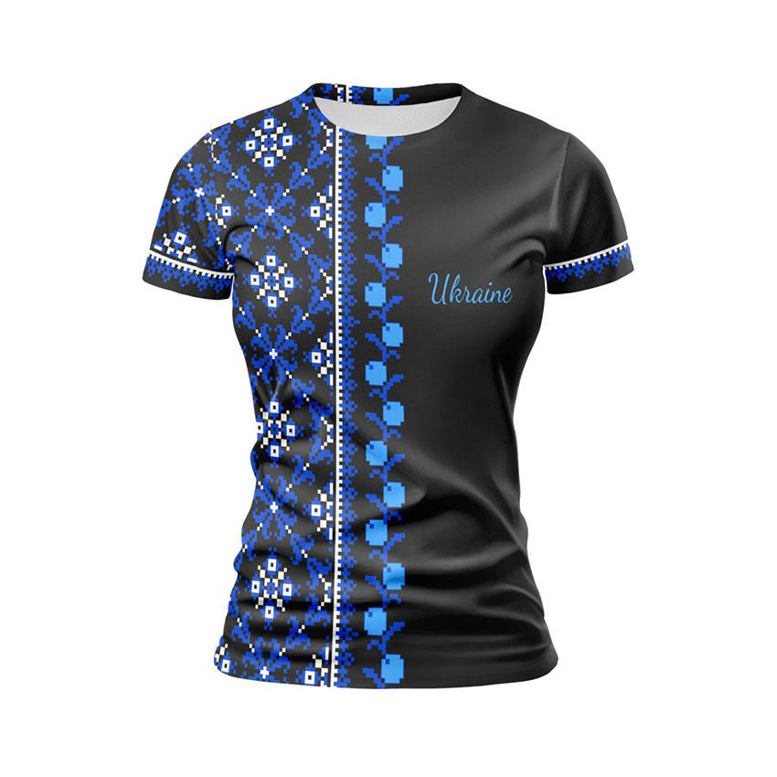 Футболка женская спортивная с принтом «Украинская культура. Вышиванка. Черная. Ukrainian culture. Embroidery. Black»