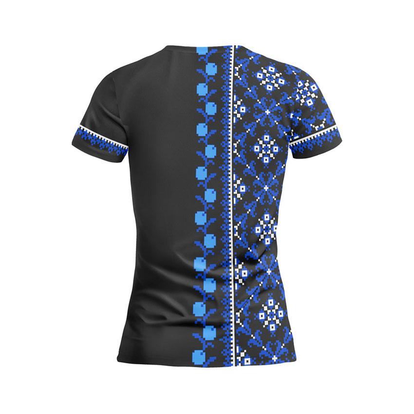 Футболка женская спортивная с принтом «Украинская культура. Вышиванка. Черная. Ukrainian culture. Embroidery. Black»