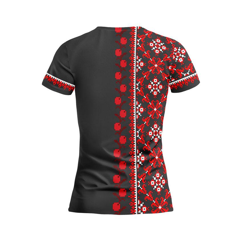 Футболка женская спортивная с принтом «Украинская культура. Вышиванка. Черная. Ukrainian culture. Embroidery. Black»
