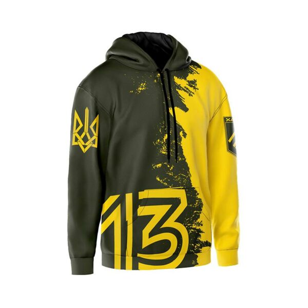 Худи мужское с принтом «13-я бригада оперативного назначения НГУ «Хартия». Команда непокоренных. Team of the Invincibles»