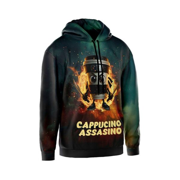 Худі чоловіче з принтом «Капучіно-Асасіно. Вогонь сили. Cappuccino Assassino. Fire of power»