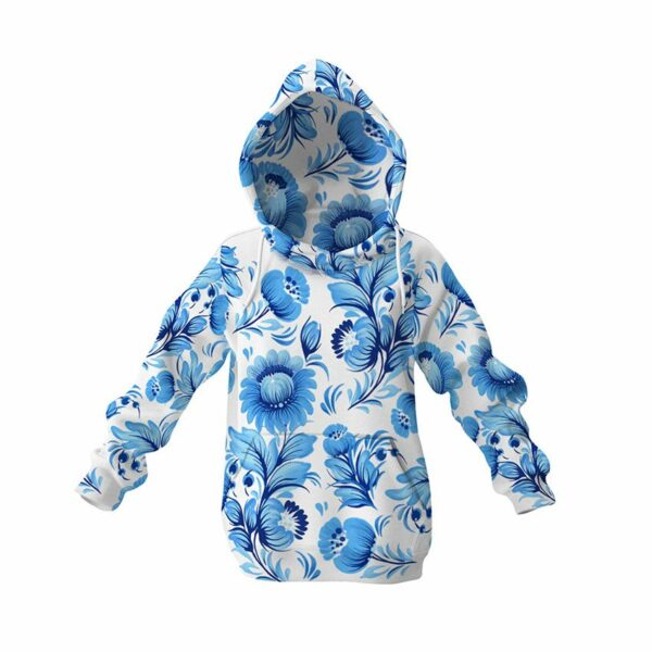 Худи детское с принтом «Синие цветы. Петриковская роспись. Blue flowers. Petrykivka painting»