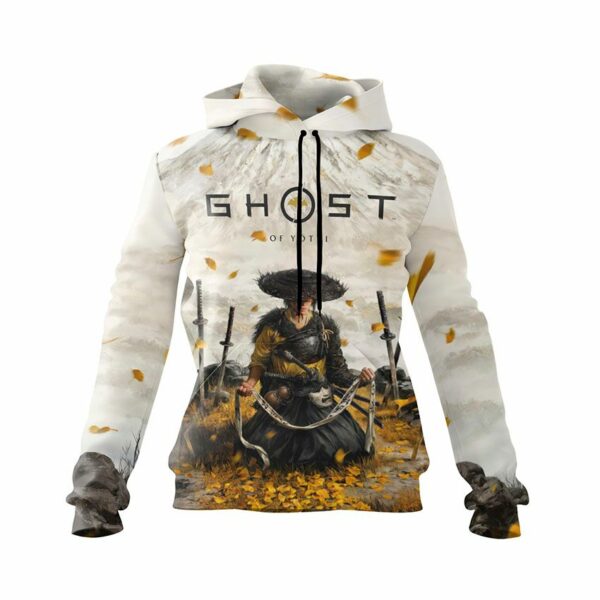Худи женское с принтом «Призрак Йотей. Осенний воин. Ghost of Yotei. Autumn Warrior»