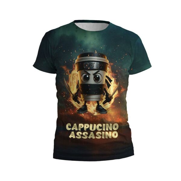 Футболка мужская спортивная с принтом «Капучино-Ассасино. Огонь силы. Cappuccino Assassino. Fire of power»