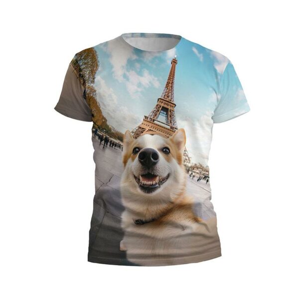 Футболка мужская спортивная с принтом «Корги в Париже. Corgi in Paris»