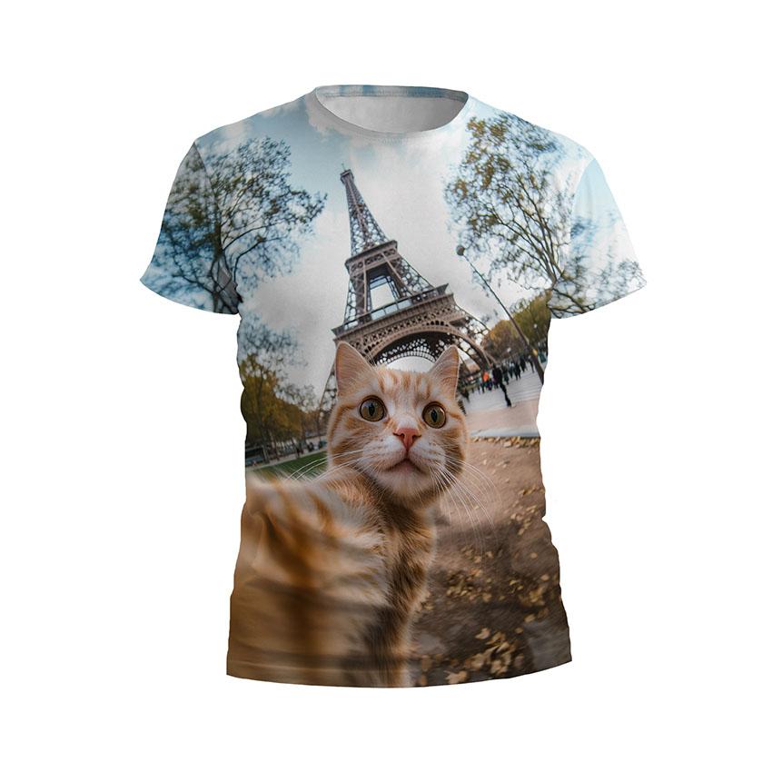 Футболка детская спортивная с принтом «Рыжий кот в Париже. Red cat in Paris»