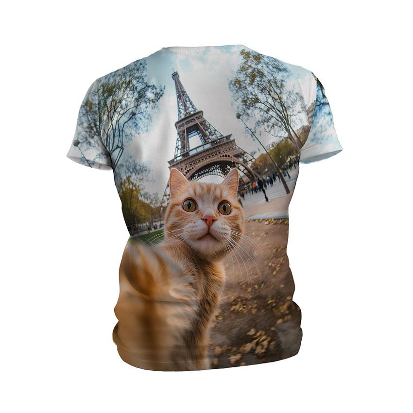 Футболка детская спортивная с принтом «Рыжий кот в Париже. Red cat in Paris»
